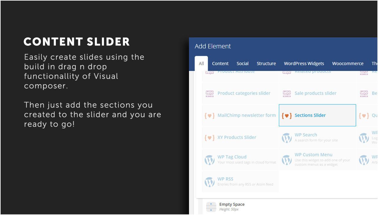 Content slider to easily create slider using Visual Composer content